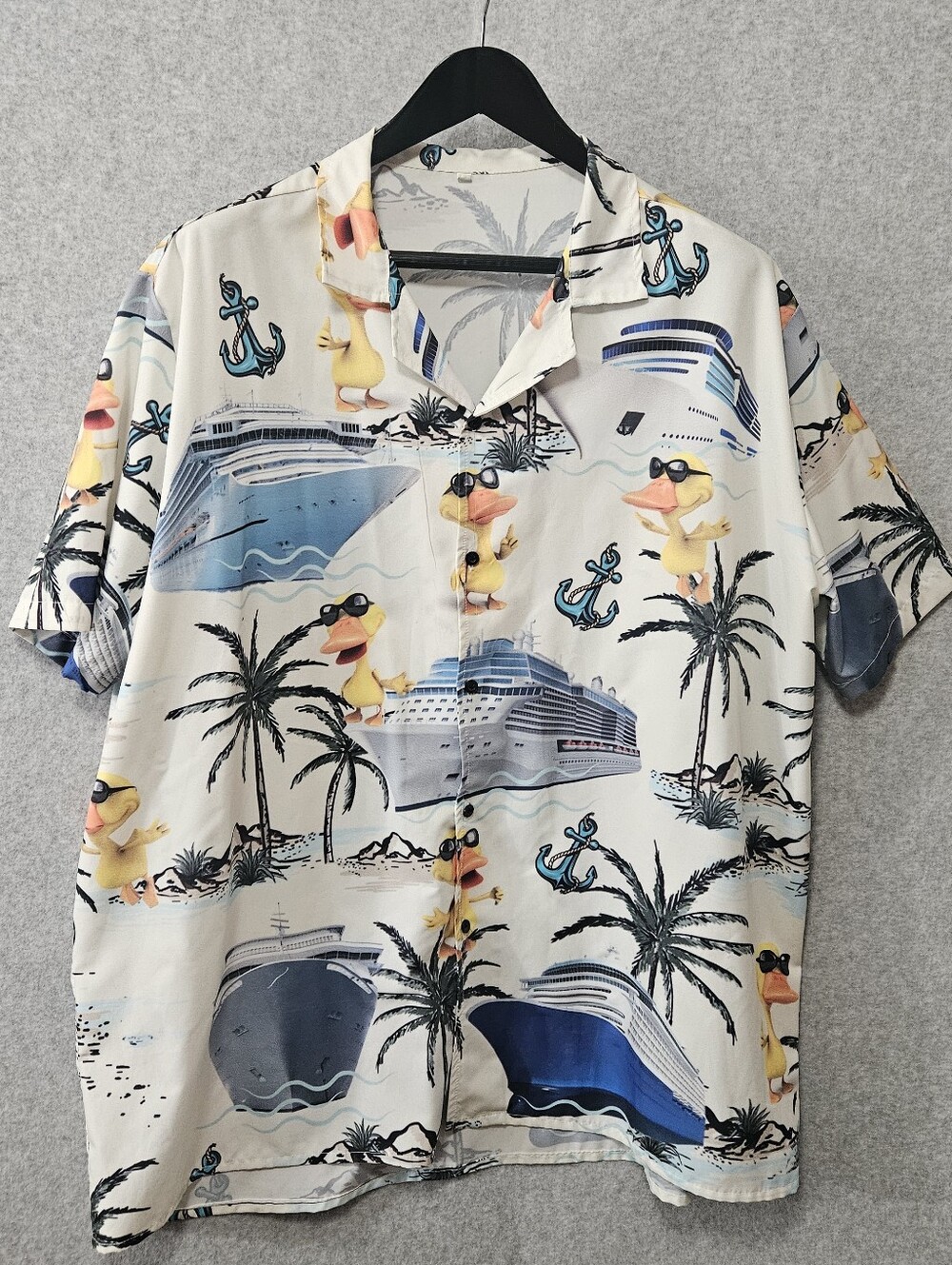 Men's Cream Tropical Cruising Ducks Short Sleeve Shirt Size 2XL